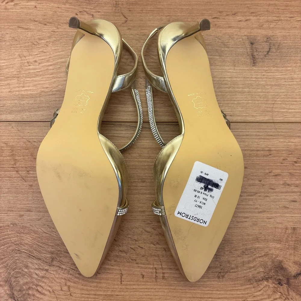 NINA Nela Slingback Pointed Toe Pumps In Platino Gold Women Size 10 Formal Party